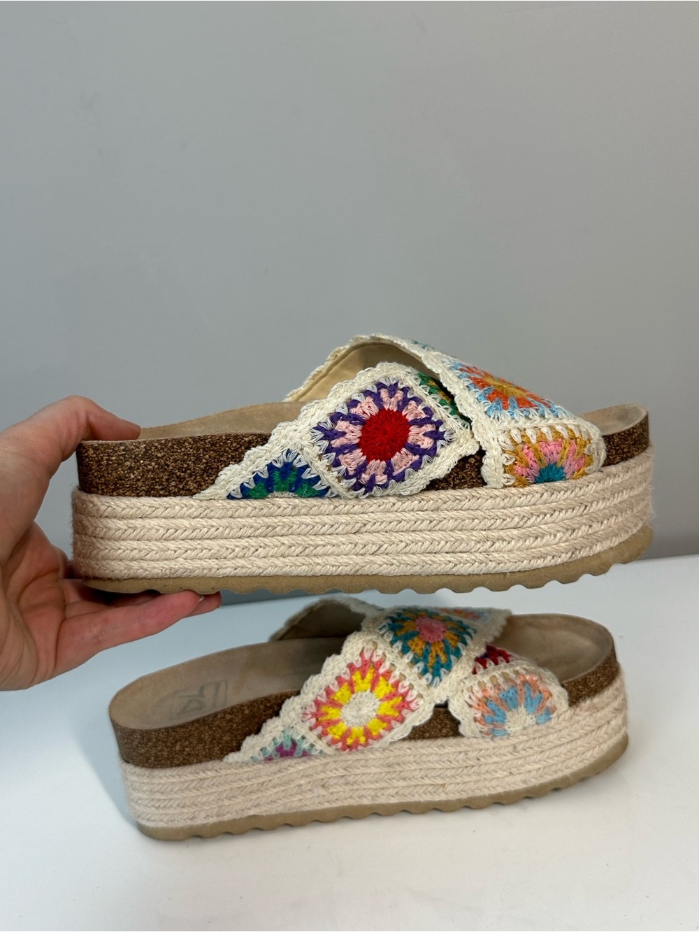 Dirty Laundry Plays Floral Crochet Platform Cork Platform Espadrilles Size 6 - Picture 11 of 14